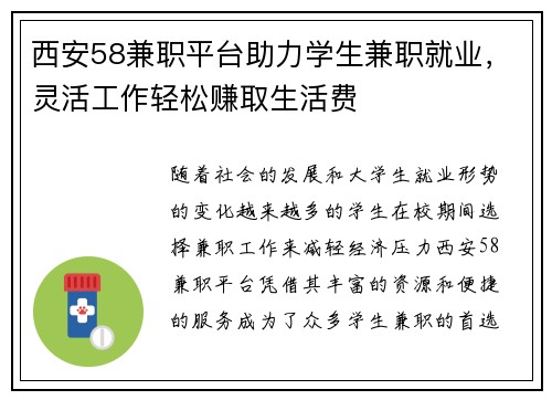 西安58兼职平台助力学生兼职就业，灵活工作轻松赚取生活费